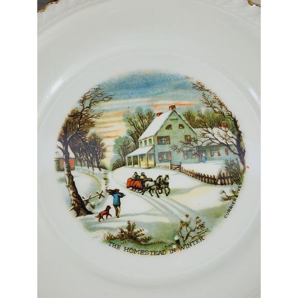 Harkerware Bread Plate Currier & Ives 6 1/4" Countryside Winter Scene USA x 5 - Picture 9 of 16